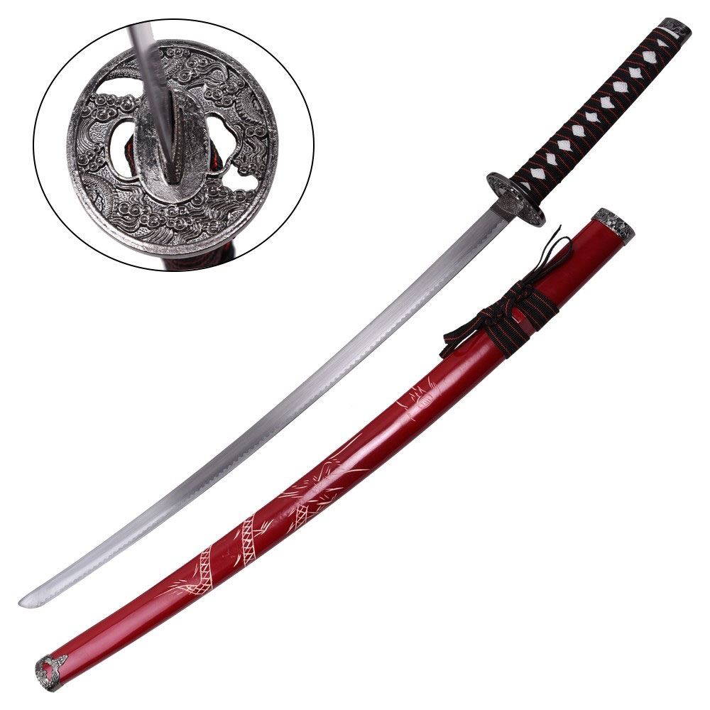 Samurai Katana Set with Dragon on Saya Red