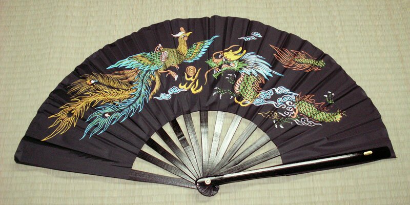 Black Kung Fu Fan - Dragon & Phoenix Black