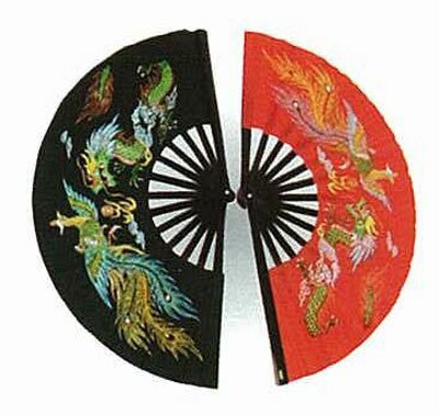Black Kung Fu Fan - Dragon & Phoenix Black