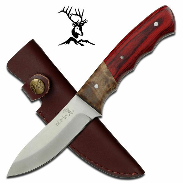 Elk Ridge Fixed Blade Knife Burl Pakkawood 8.5'' Overall Elk Ridge Fixed Blade Knife Burl Pakkawood 8.5'' Overall
