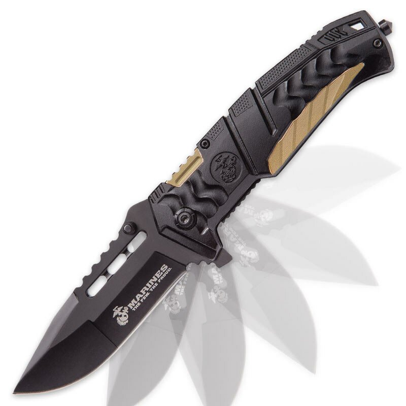 Knife United Cutlery USMC Black And Tan Assisted Opening Pocket Knife Knife United Cutlery USMC Black And Tan Assisted Opening Pocket Knife