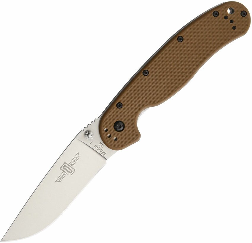 Ontario RAT-1 Satin Plain Coyote Brown D2 Folding Knife