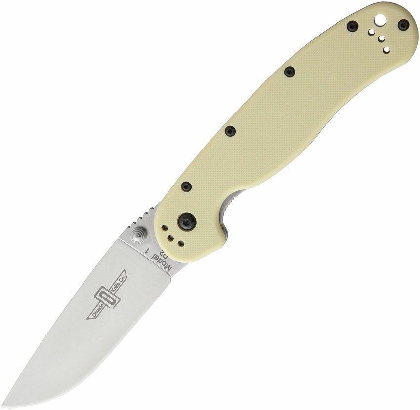 Ontario RAT-1 Satin Plain Tan D2 Folding Knife