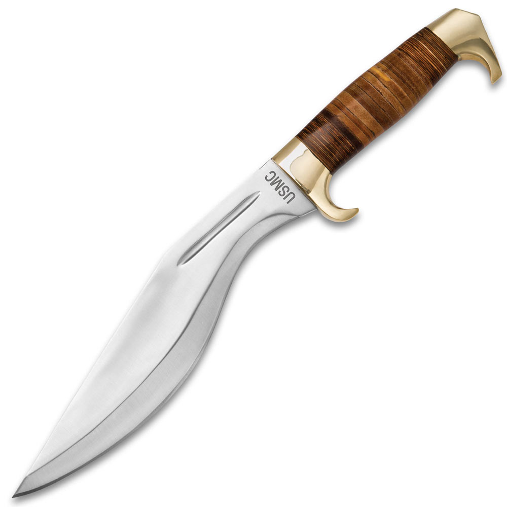 USMC Stacked Leather Handle Kukri Knife USMC Stacked Leather Handle Kukri Knife